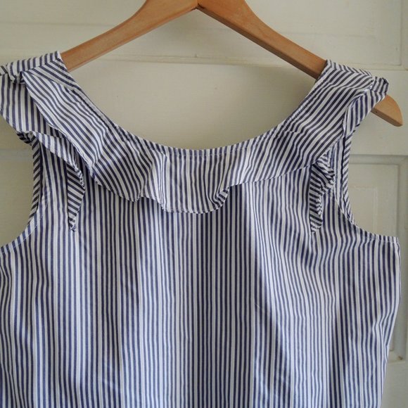 a.n.a Blue & White Striped Ruffle Top Blouse - Picture 2 of 7
